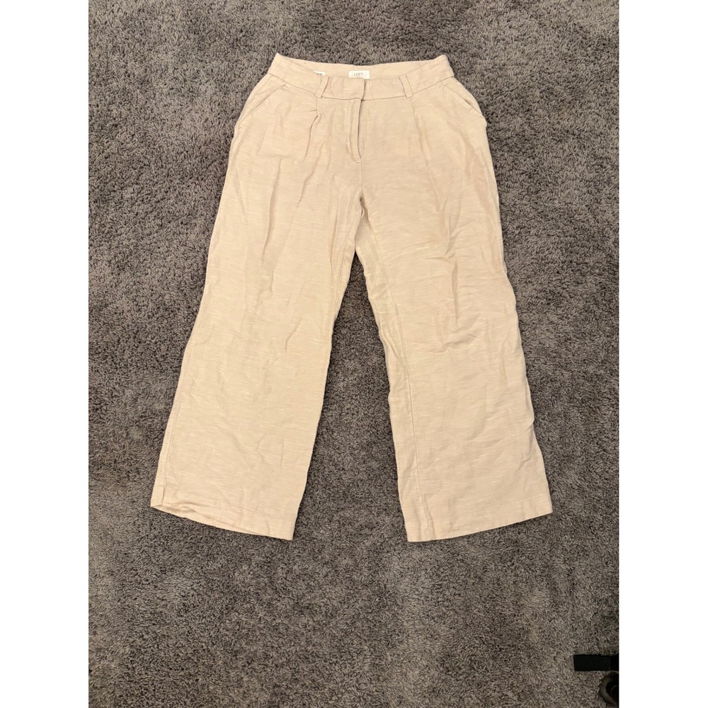 Loft Outlet Peyton Trouser Pants Beige Tan Wide Leg Pleated Size 4